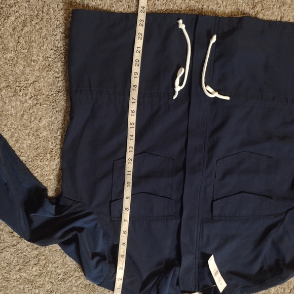 NWT Ann Taylor Loft Outlet Women's Jacket Large Navy Collar Zip Up Drawstring O - Picture 3 of 5